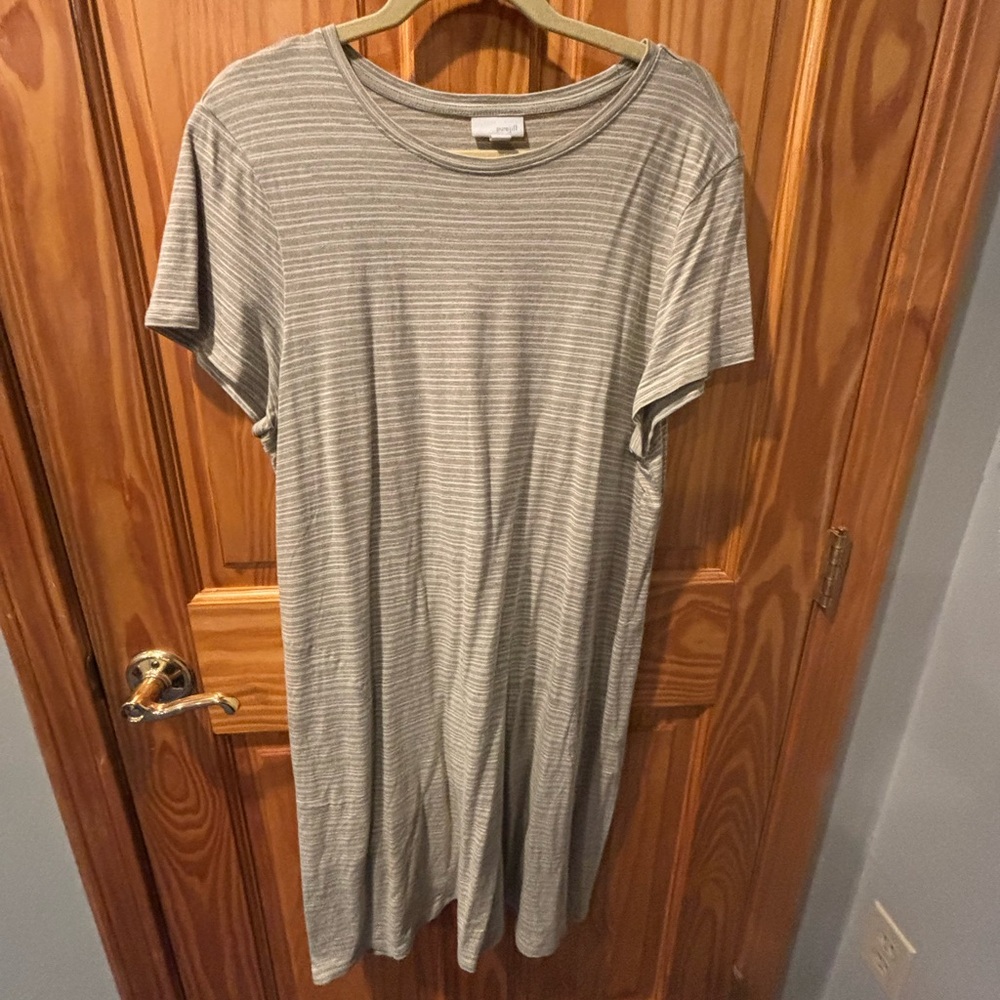 Striped Sage Green and White Casual Dress